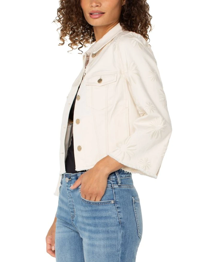 Embroidered Fray Hem Jacket