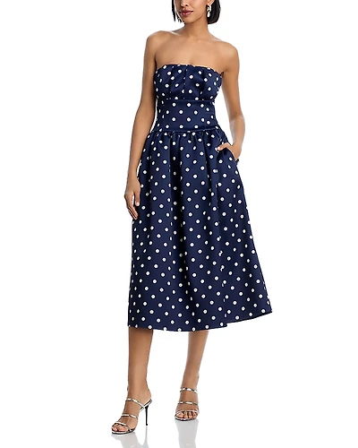 Self-Portrait Polka Dot Satin Midi Dress