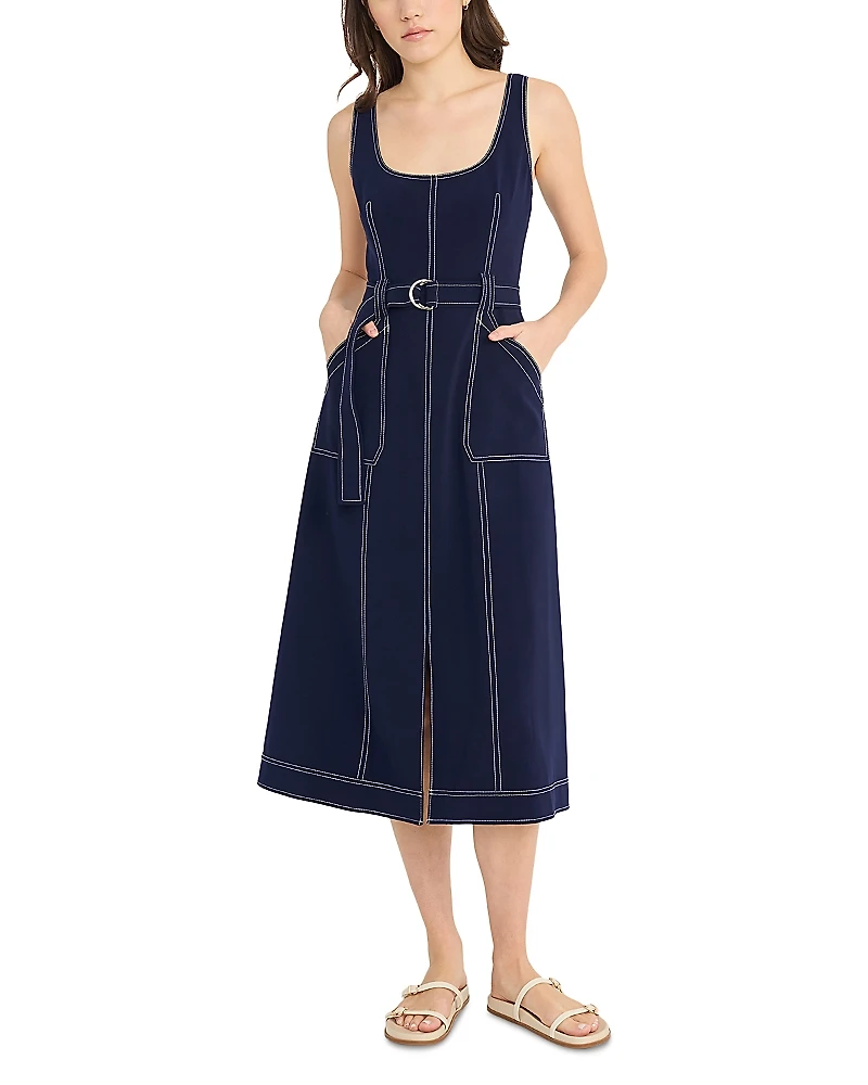 Luxely Sleeveless Square Neck Belted Dress