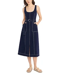 Luxely Sleeveless Square Neck Belted Dress