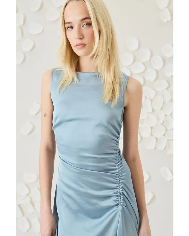 Boat Neck Asymmetric Midi Dress