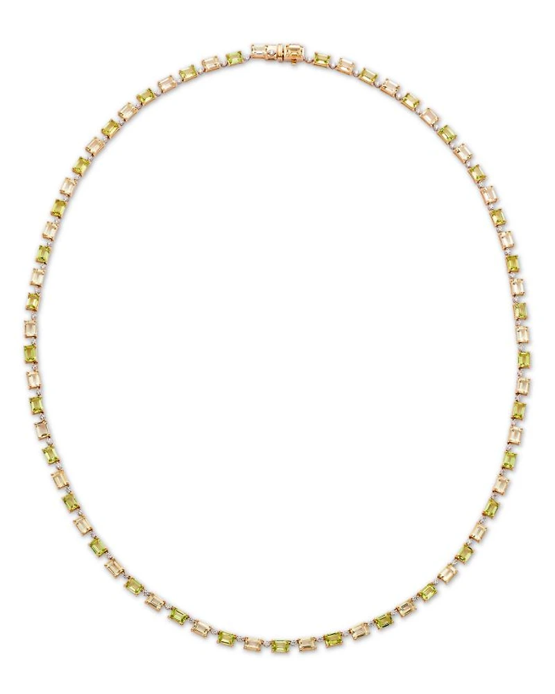 Peridot, Lemon Quartz & Diamond Collar Necklace in 14K Yellow Gold, 17"