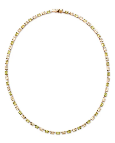 Peridot, Lemon Quartz & Diamond Collar Necklace in 14K Yellow Gold, 17"