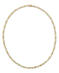 Peridot, Lemon Quartz & Diamond Collar Necklace in 14K Yellow Gold, 17"