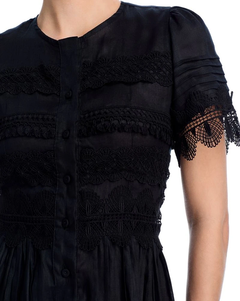 Violette Lace Trim Linen Dress