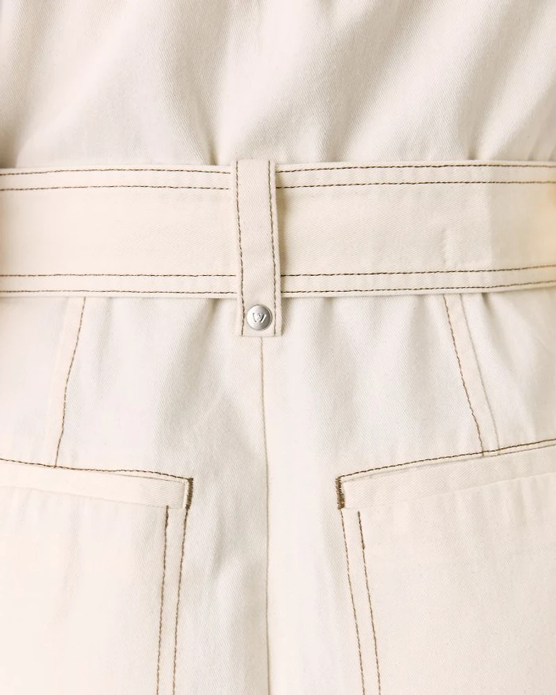 Petite Denim Pintuck Belted Jumpsuit