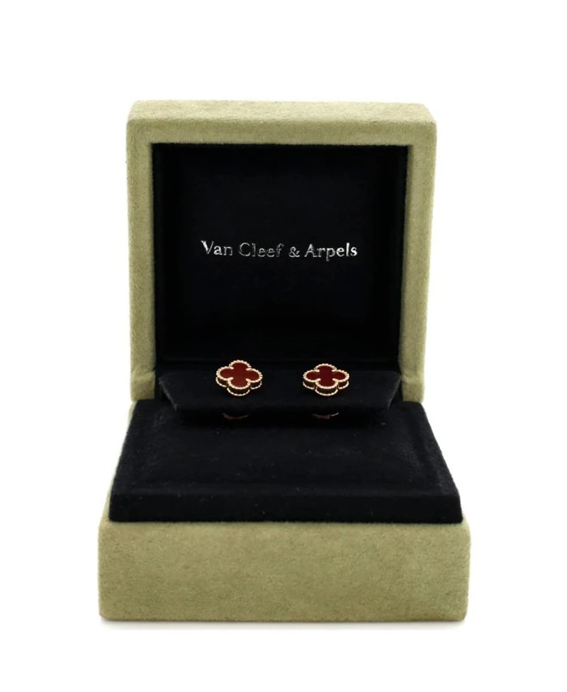 Sweet Alhambra Stud Earrings 18K Rose Gold and Carnelian