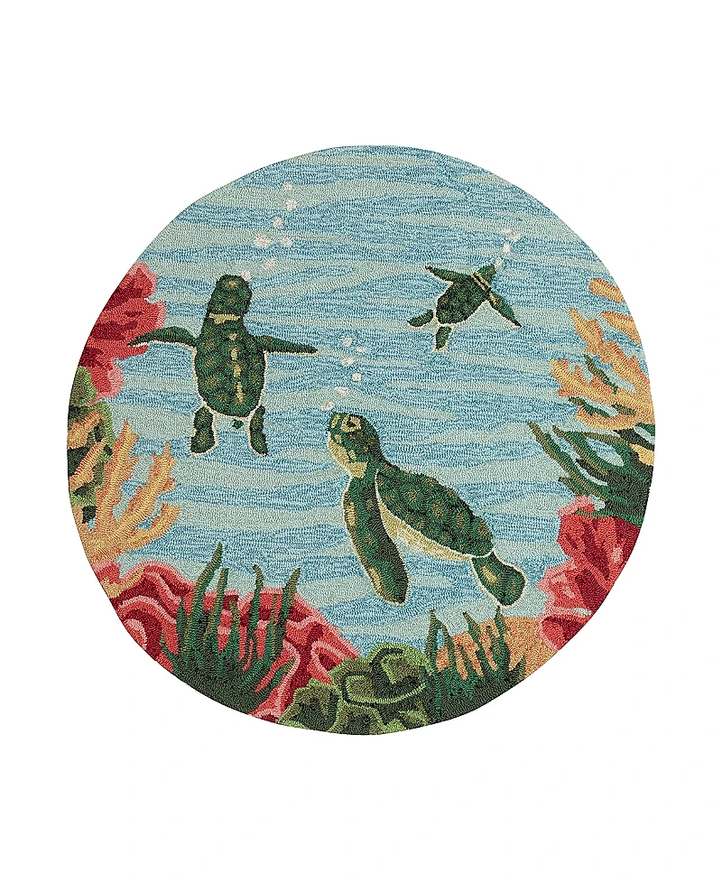 Liora Manne Frontporch Swimming Baby Turtles Round Area Rug