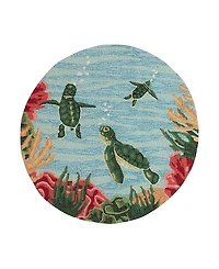 Liora Manne Frontporch Swimming Baby Turtles Round Area Rug