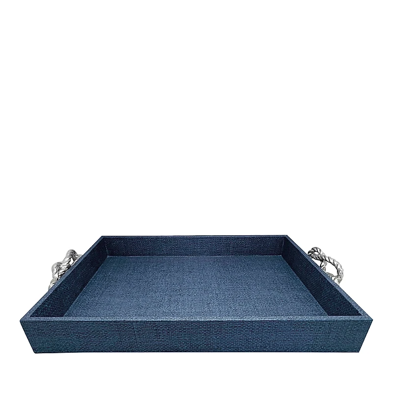 Mariposa Faux Grasscloth Tray with Rope-Look Handles
