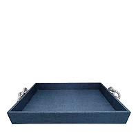Mariposa Faux Grasscloth Tray with Rope-Look Handles