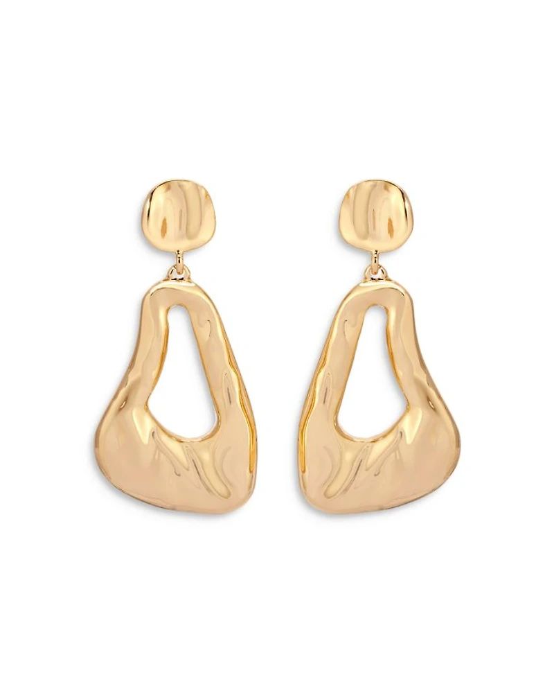 Molten 18K Yellow Gold Plated Drop Earrings, 1.9"L