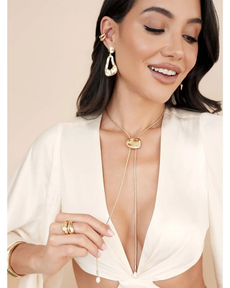 Molten 18K Yellow Gold Plated Drop Earrings, 1.9"L