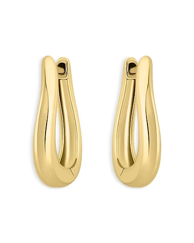 Aqua Curvy Huggie 18K Yellow Gold Plated Sterling Silver Hoop Earrings, 0.6L - Exclusive