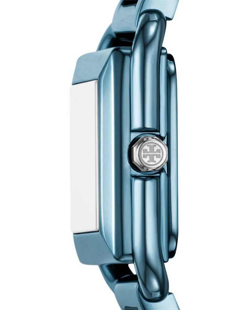 The Kira Square Small Three Hand Blue Stainless Steel Watch, 18mm x 18mm