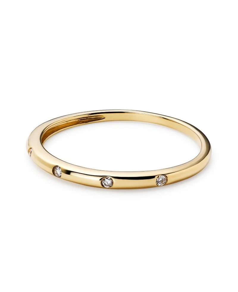 Gold Diamond Station Band Ring