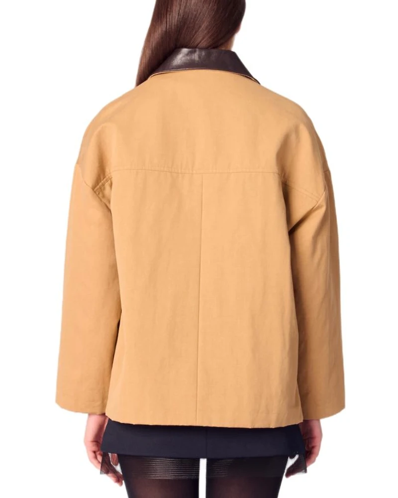 Leather Collar Cotton Coat