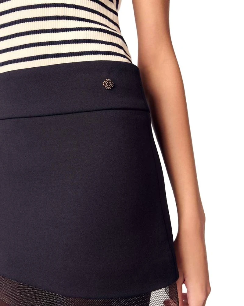 Tulle Trim Wool Blend Skirt
