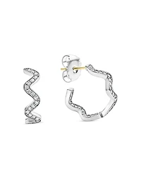Lagos Sterling Silver Caviar Spark Diamond Wavy Huggie Hoop Earrings
