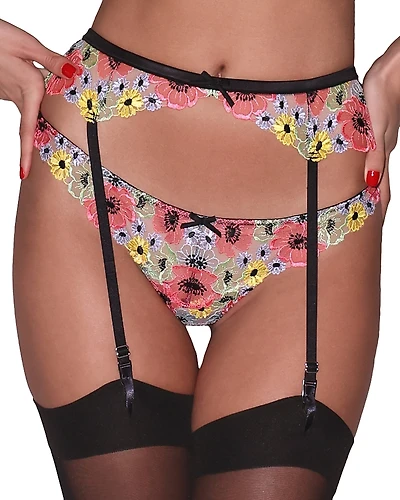 Fleur du Mal Azalea Embroidered Garter Belt