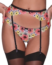 Fleur du Mal Azalea Embroidered Garter Belt