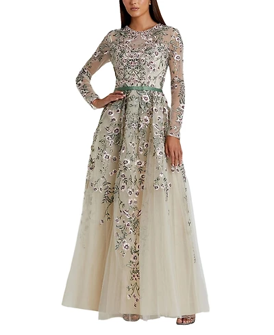 Mac Duggal Long Sleeve Embellished Gown