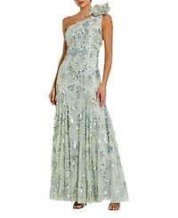 Mac Duggal Beaded Mesh One Shoulder Trumpet Gown With Flower