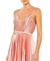 Plunge Neck Pleated Evening Gown