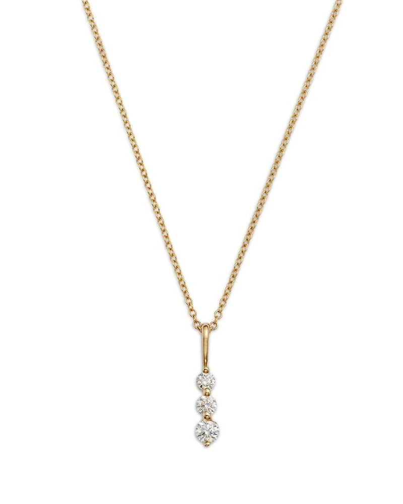 Diamond Three Stone Pendant Necklace in 14K Yellow Gold, 0.25 tcw