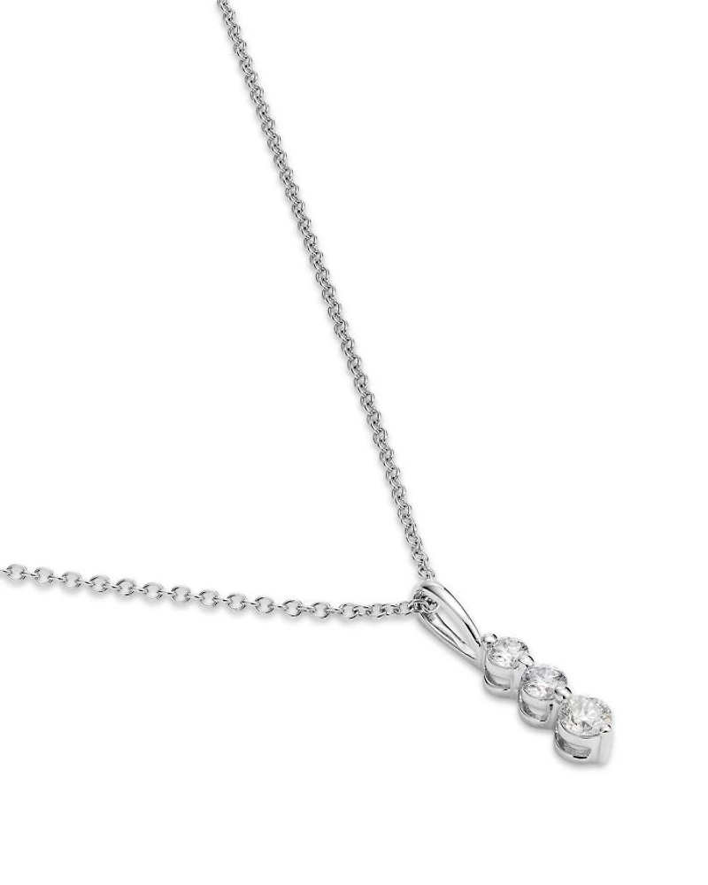 Diamond Three Stone Pendant Necklace in 14K White Gold, 0.25 tcw