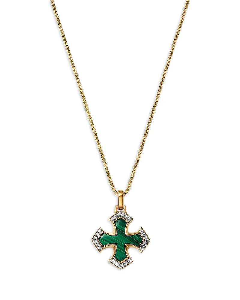 Bloomingdale's Fine Collection Men's Malachite & Diamond Cross Pendant Necklace
