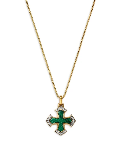 Bloomingdale's Fine Collection Men's Malachite & Diamond Cross Pendant Necklace