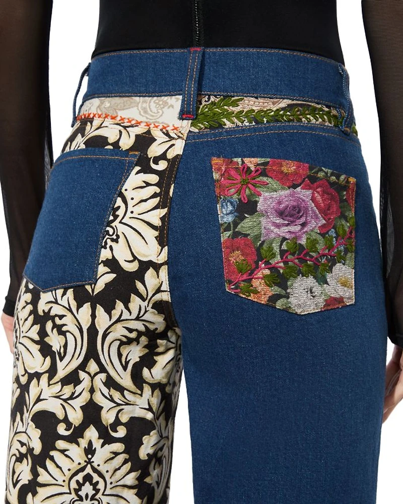 Weezy Mixed Media High Rise Wide Leg Jeans Denim Multi