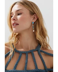 Blue Lagoon Mixed Stone Linear Drop Earrings in 18K Gold Plated