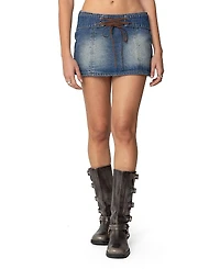 Edikted Tania Lace Up Denim Mini Skirt