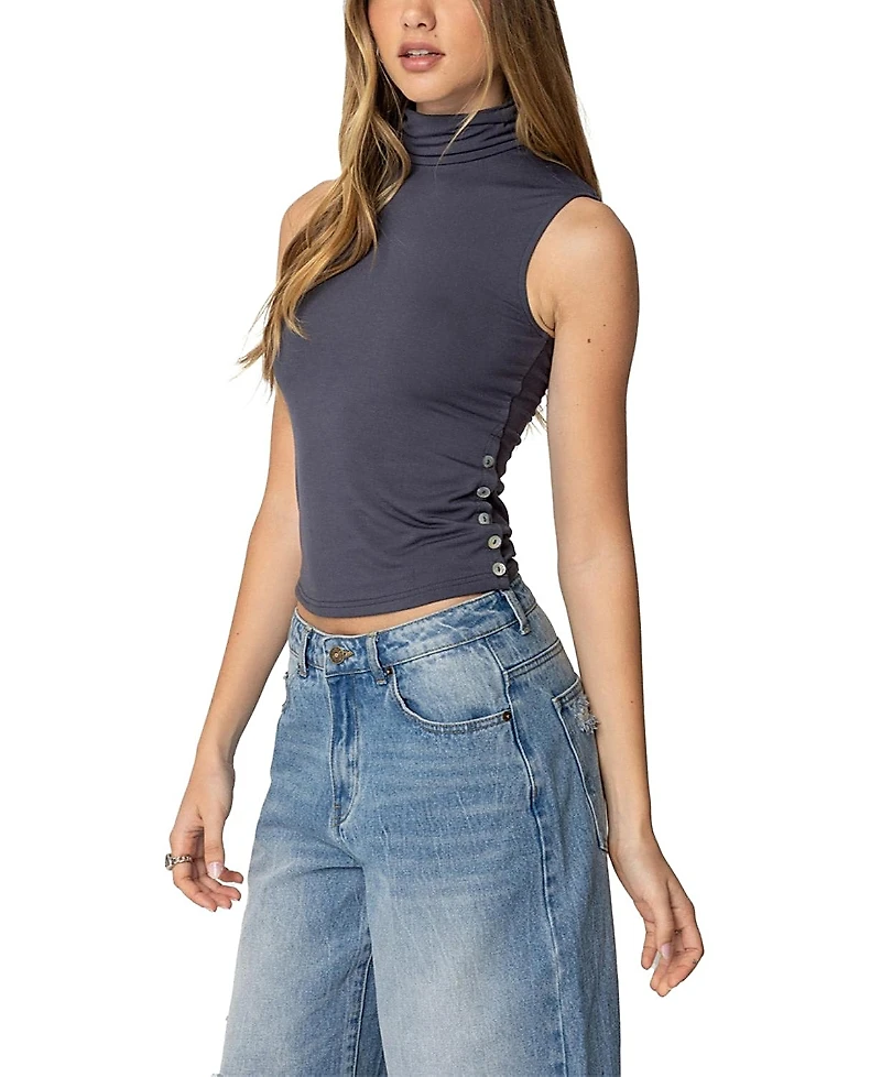 Edikted Coral Turtle Neck Top