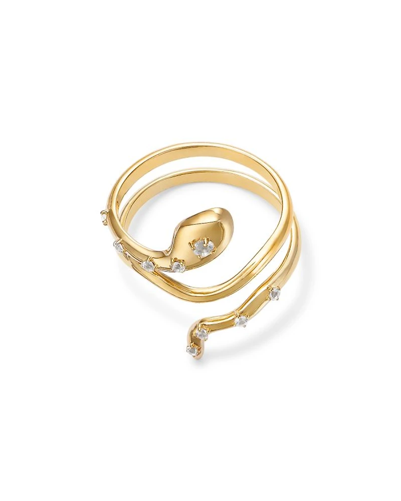 14K Yellow Gold White Topaz Snake Coil Ring