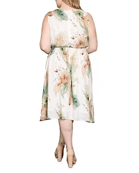 Floral Print Faux Wrap V Neck Midi Dress