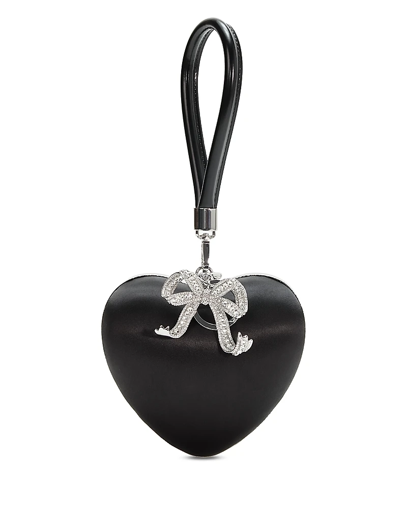 Self-Portrait Black Satin Top Handle Heart Clutch