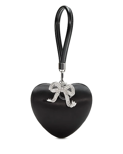 Self-Portrait Black Satin Top Handle Heart Clutch