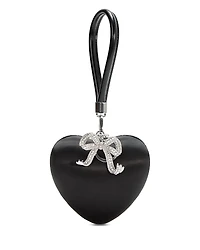 Self-Portrait Black Satin Top Handle Heart Clutch