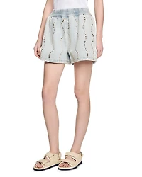 Beaded Rhinestone Denim Shorts