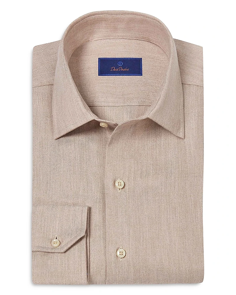 David Donahue Regular Fit Herringbone Sport Shirt