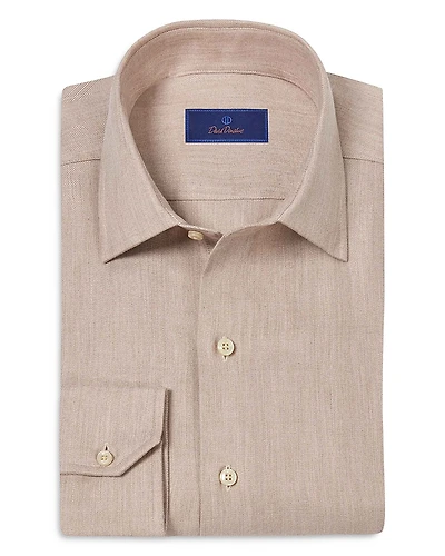 David Donahue Regular Fit Herringbone Sport Shirt