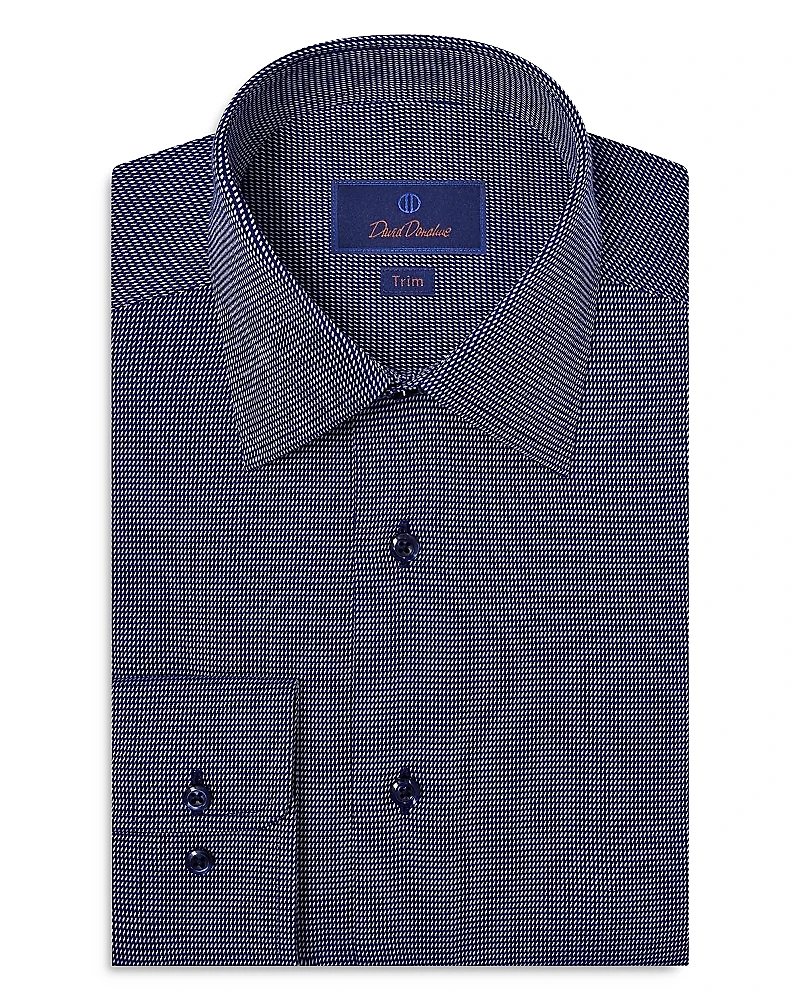 David Donahue Trim Fit Textured Twill Dress Shirt