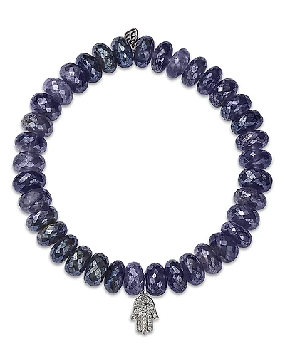 Sydney Evan 14K Yellow Gold Mini Diamond Pave Hamsa Charm Beaded Bracelet