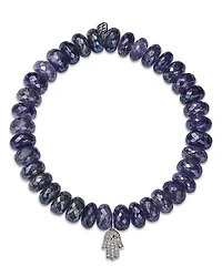 Sydney Evan 14K Yellow Gold Mini Diamond Pave Hamsa Charm Beaded Bracelet