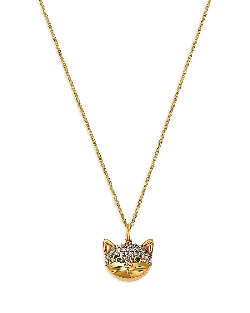 Sydney Evan 14K Yellow Gold Diamond Cat Charm Pendant Necklace, 18