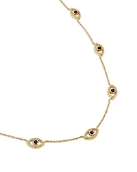14K Yellow Gold Blue Lapis Lazuli And White Topaz Evil Eye Station Necklace, 18"-19"