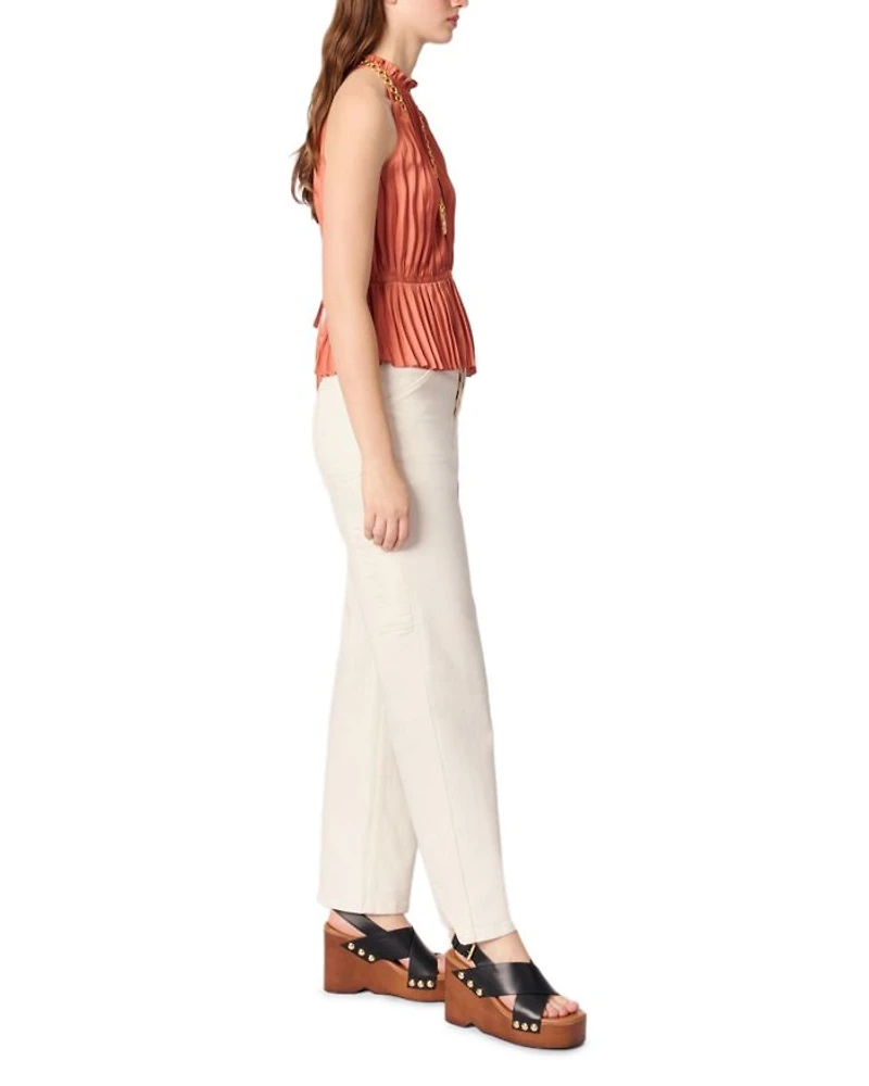 Sleeveless Pleated Tie Back Top